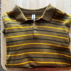 RVCA Brown and Yellow Striped Polo